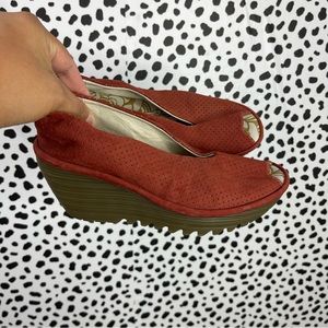 Fly London suede leather peep toe wedge heels